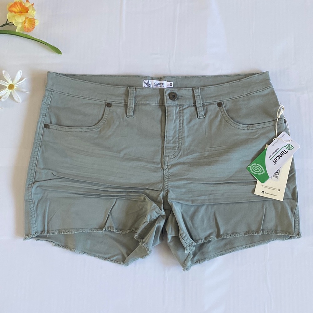 WHAT A STEAL!! Carve Designs Sage Green Cutoff Jean Shorts - Picture 2 of 4